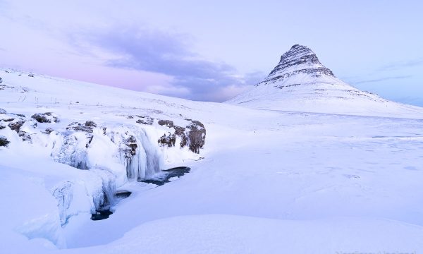 One of the most photographed mountain in Iceland, the famous kirkjufell under the snow